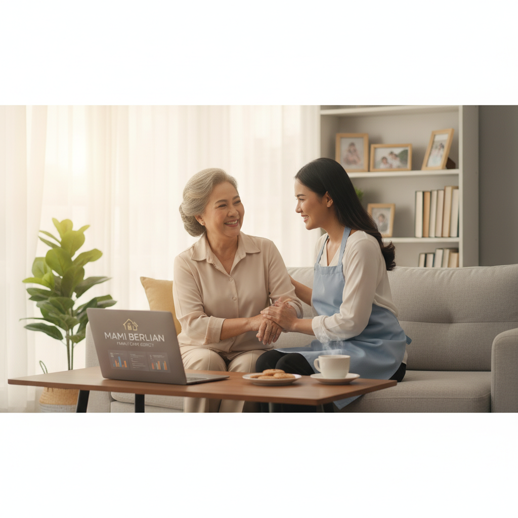 Seorang majikan sedang berdiskusi dengan tenang bersama asisten rumah tangga di ruang tamu yang nyaman untuk mencegah ART kabur