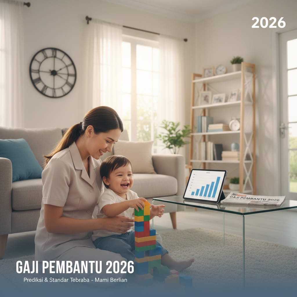 Seorang asisten rumah tangga profesional sedang merapikan meja makan di rumah modern, menggambarkan standar gaji pembantu tahun 2026.