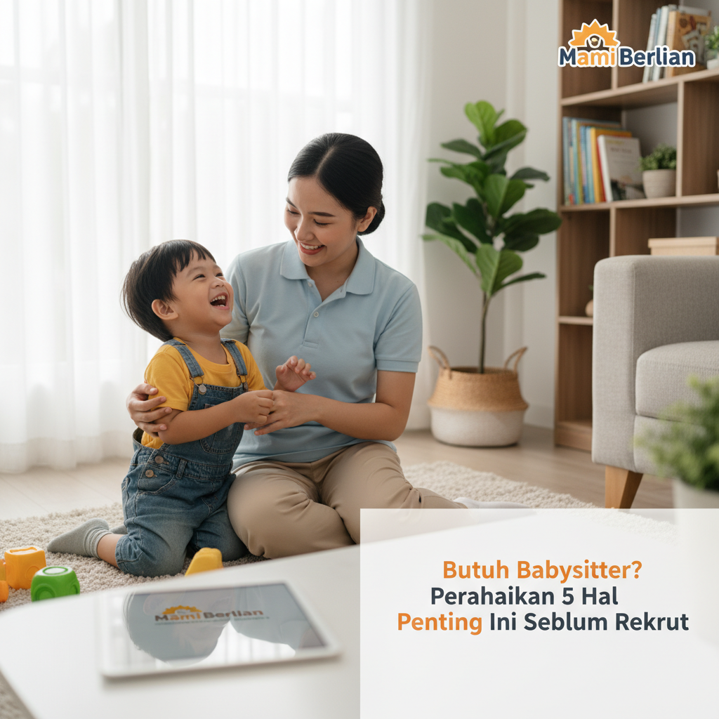 Babysitter profesional tersenyum sedang menggendong bayi dengan penuh kasih sayang sebagai solusi saat butuh babysitter berkualitas