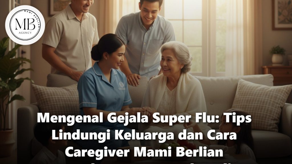 Seorang caregiver Mami Berlian sedang memantau Gejala Super Flu pada lansia dengan termometer