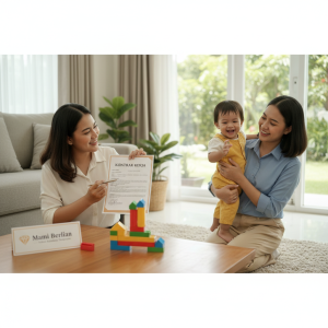 Seorang majikan sedang menandatangani dokumen kontrak kerja profesional dengan penyalur ART Mami Berlian Agency