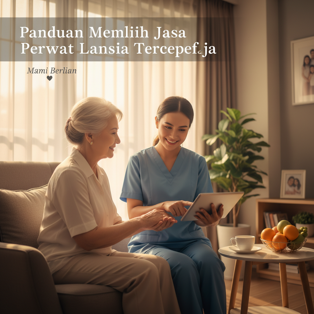 Perawat lansia profesional dari Mami Berlian sedang membantu orang tua berjalan dengan sabar dan penuh kasih sayang sebagai wujud jasa perawat lansia terpercaya