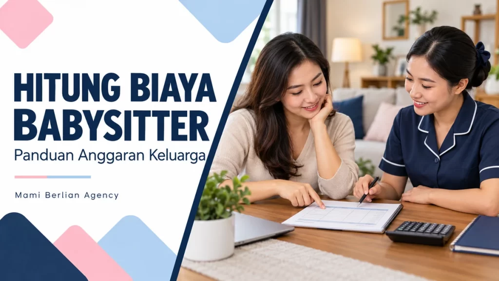 Ilustrasi AI orang tua dan babysitter membahas lembar anggaran pengasuhan anak