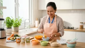 Pengasuh profesional Mami Berlian Agency menyiapkan MPASI bergizi untuk bayi